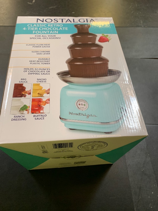 Photo 1 of Nostalgia 4 Tier Electric Chocolate Fondue Fountain Machine for Parties - Melts Cheese, Queso, Candy, and Liqueur - Dip Strawberries, Apple Wedges, Vegetables, and More - 32-Ounce - Aqua