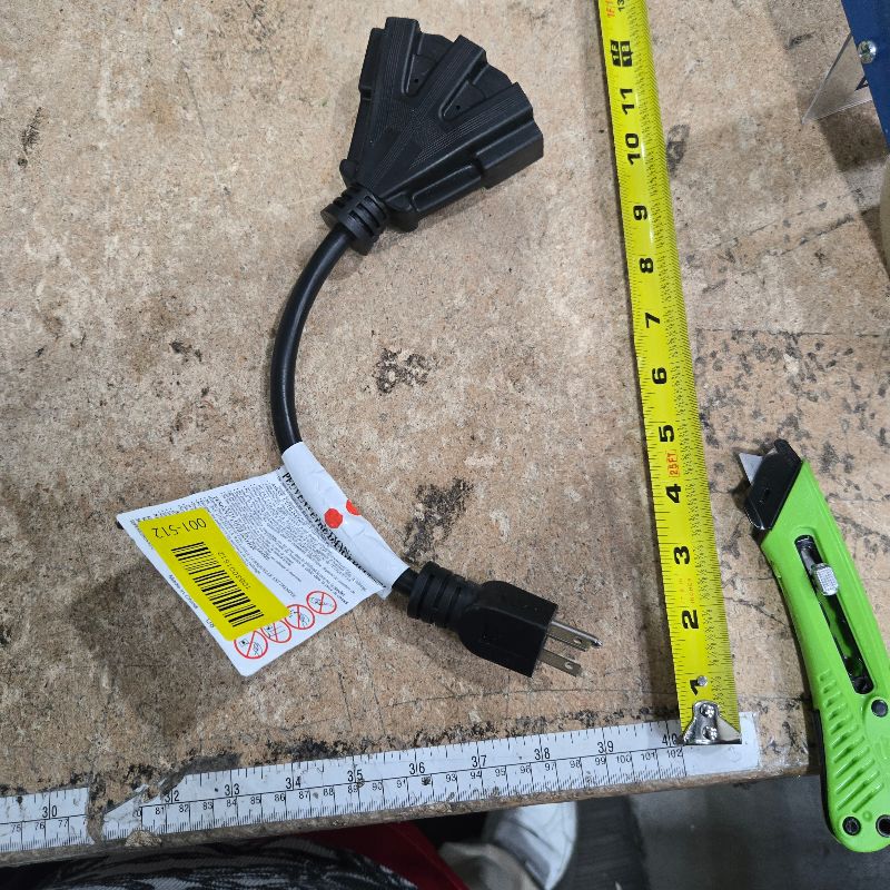 Photo 1 of 1 FT 12/3 Outdoor Extension Cord, Heavy Duty 3-Outlet SJTW Indoor/Outdoor Three-Prong Power-Cord 12-Gauge Grounded 15-Amp 1875 Watts