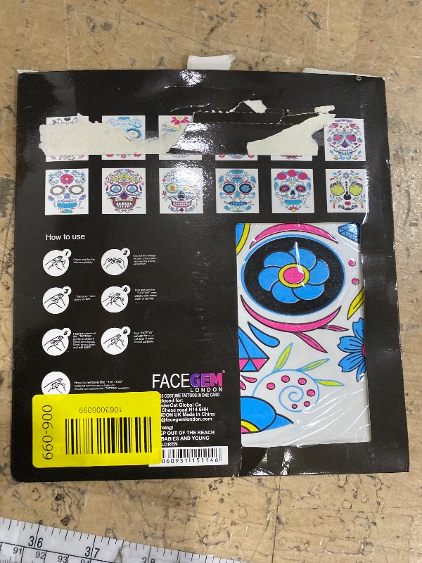 Photo 1 of 12 PCS Day of the Dead Costume Tattoos for Halloween - Temporary Sugar Skull Face Stickers for Makeup, Masquerade, Parties. Halloween tattoos, Face & Body Tattoos for Events. Day of the Dead Tattoos