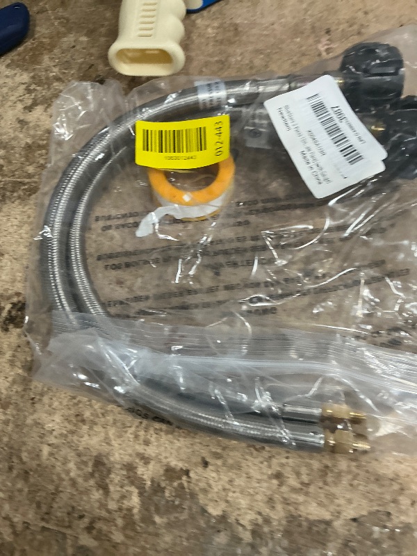 Photo 1 of [1/4” Inverted Male Flare] BlueStars 15 inch RV Propane Hoses with Gauge - Connects QCC1, Stainless Steel Braided Camper Propane Pigtail for 5lb - 40LB Tank to 2-Stage Regulator - 2 Pack, with Tape