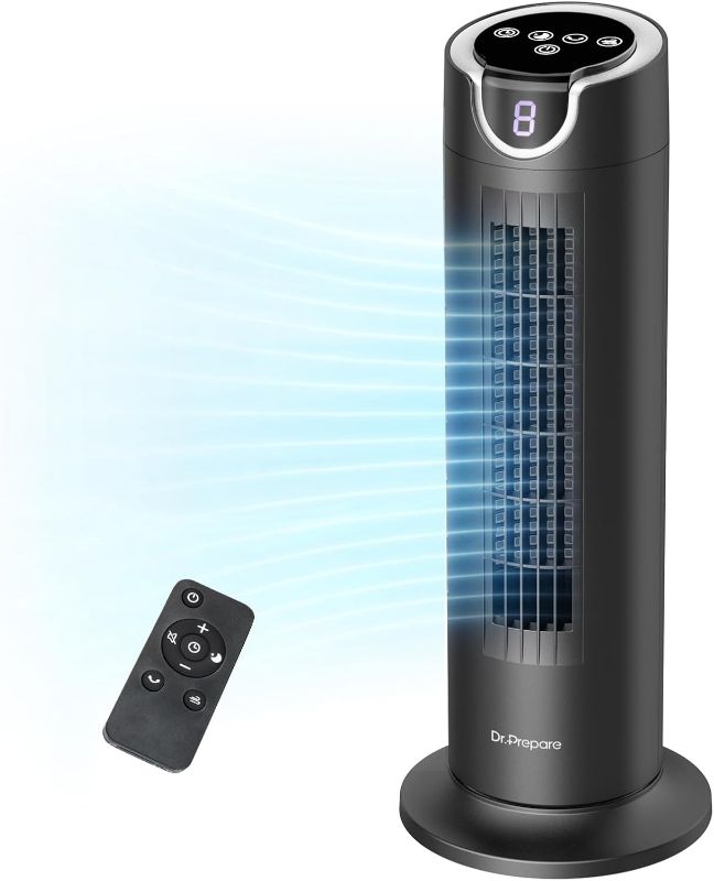 Photo 1 of DR.PREPARE Tower Fan for Bedroom, 25 dB Quiet DC Bladeless Fan with Remote, 8 Speeds, 1-8H Timer, 80° Oscillating Fans for Indoors, 16 Inch Portable Desk Table Fans for Room, Home, Office