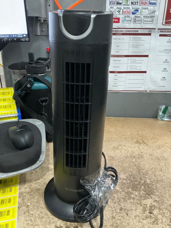 Photo 1 of DR.PREPARE Tower Fan for Bedroom, 25 dB Quiet DC Bladeless Fan with Remote, 8 Speeds, 1-8H Timer, 80° Oscillating Fans for Indoors, 16 Inch Portable Desk Table Fans for Room, Home, Office