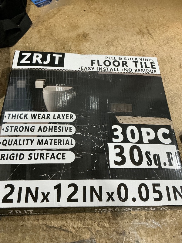 Photo 1 of ***(MISSING 4 TILES)***30-Pack Peel and Stick Floor Tiles Vinyl Floor 12 x 12 inch Self Adhesive Waterproof Glossy Flooring Planks DIY for Bathroom, Kitchen, Living Room, RV, Cover 30 Sq. Ft, Polish White Marble