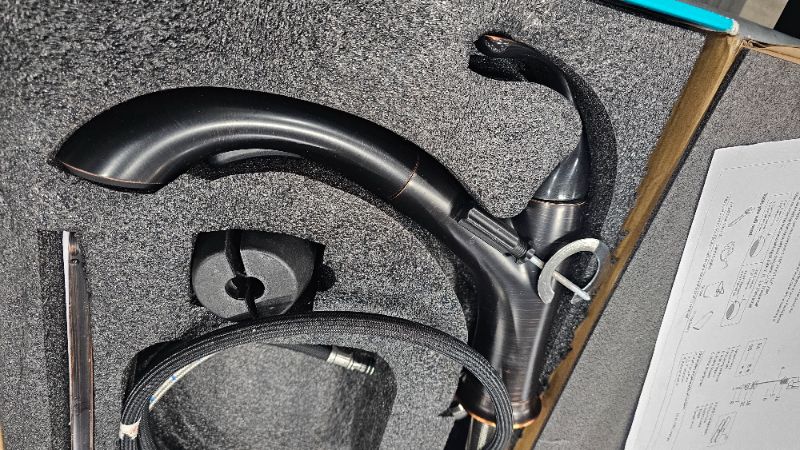Photo 1 of ***PARTS ONLY***IKEBANA Kitchen Faucet with Spray Bronze, Single Handle Pull Out Kitchen Sink Faucet with Spray,1 or 3 Hole Small RV Kitchen Faucets with Deck Plate and Supply Hoses, IK-G17816H-D-1