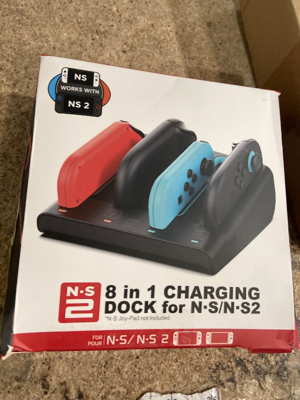 Photo 1 of [Switch 1/2 Compatible] FASTSNAIL 8-in-1 Charging Dock for Nintendo Switch 2 & 1/OLED for Joy-Con 2, Dual-Direction Magnetic Fast Controller Charger Station Stand for Joycon 2/Joycon 1 (Black)