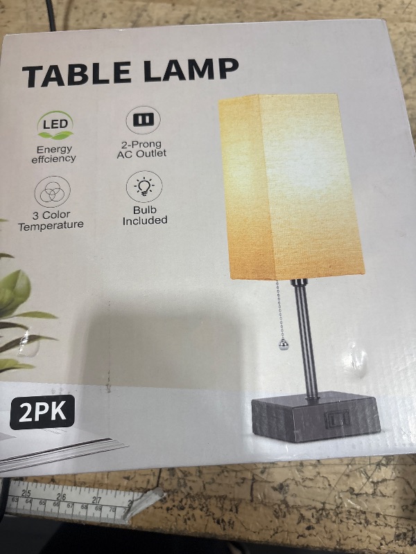 Photo 1 of 15'' Table Lamp for Bedroom set of 2,3-Color Bedside Lamps with Pull Chain Table Lamps for Night stands with AC Outlet,Small Night Light Lamps with 2 Bulbs Lamps for Living Room Kids Room Office Decor