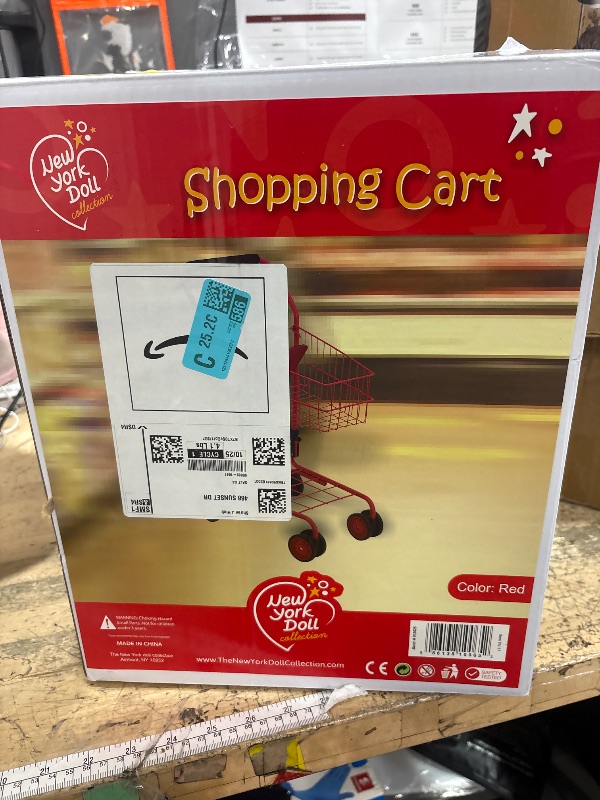 Photo 1 of (used) (see images) The New York Doll Collection Toy Shopping Cart for Kids and Toddler - Includes Food - Folds for Easy Storage - with Sturdy Metal Frame (Red)
