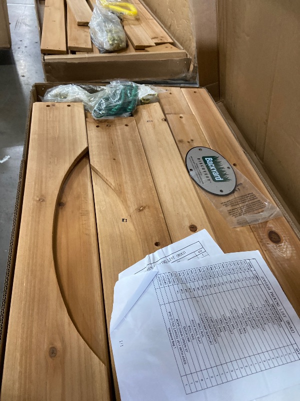 Photo 1 of """ Box 2 and 3 Missing Box 1Backyard Discovery Belmont Cedar Wood Swing Set with Wave Slide, Play Deck, Rock Wall Ladder, Snack Bar Window, Shaded Picnic Area, Bench, Belt Swings, Trapeze, Sandbox Area, Canopy, Outdoor Playset