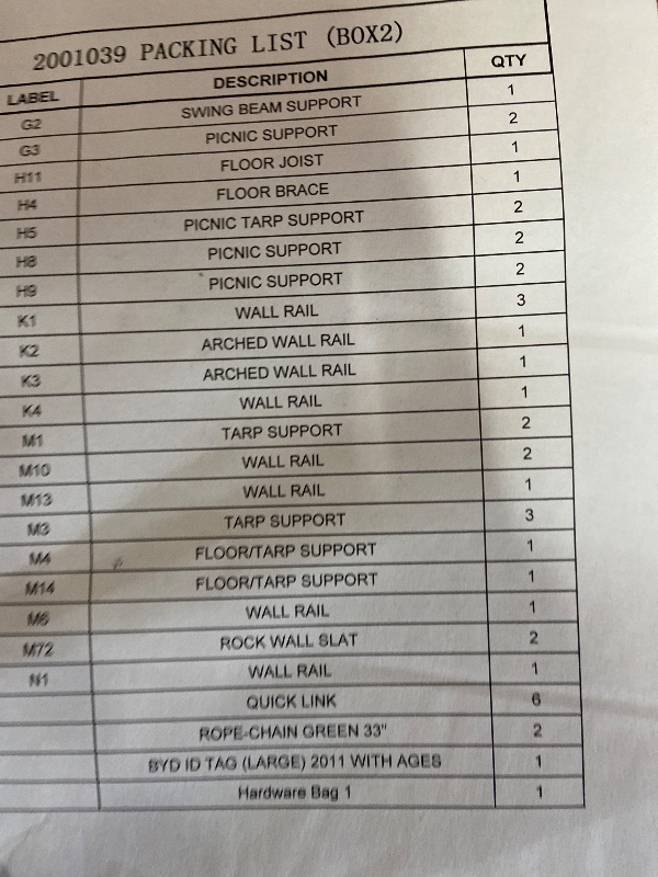 Photo 1 of """ Box 2 and 3 Missing Box 1Backyard Discovery Belmont Cedar Wood Swing Set with Wave Slide, Play Deck, Rock Wall Ladder, Snack Bar Window, Shaded Picnic Area, Bench, Belt Swings, Trapeze, Sandbox Area, Canopy, Outdoor Playset