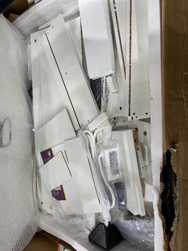 Photo 1 of *** MIRROR BROKEN FOR PIECES ONLY****      COMHOMA Makeup Vanity Desk with Mirror and Lights, Vanity Table and Chair Set with 5 Drawers and Charging Station, Bedroom Dresser LED Mirror Stepless Dimmable & 3 Color Modes Adjustable, White