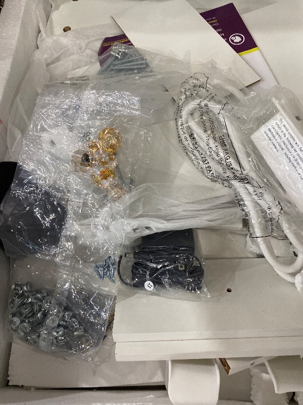 Photo 1 of *** MIRROR BROKEN FOR PIECES ONLY****      COMHOMA Makeup Vanity Desk with Mirror and Lights, Vanity Table and Chair Set with 5 Drawers and Charging Station, Bedroom Dresser LED Mirror Stepless Dimmable & 3 Color Modes Adjustable, White