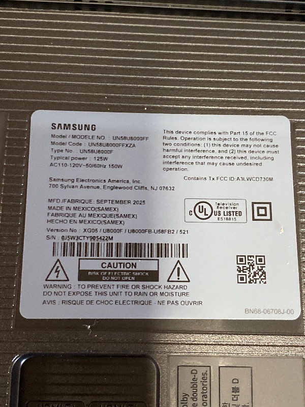 Photo 1 of *** BROKEN SCREEN DAMAGED PARTS ONLY *******Samsung 58-Inch Class Crystal UHD U8000F 4K Smart TV (2025 Model) Endless Free Content, Crystal Processor 4K, MetalStream Design, Knox Security, Alexa Built-in