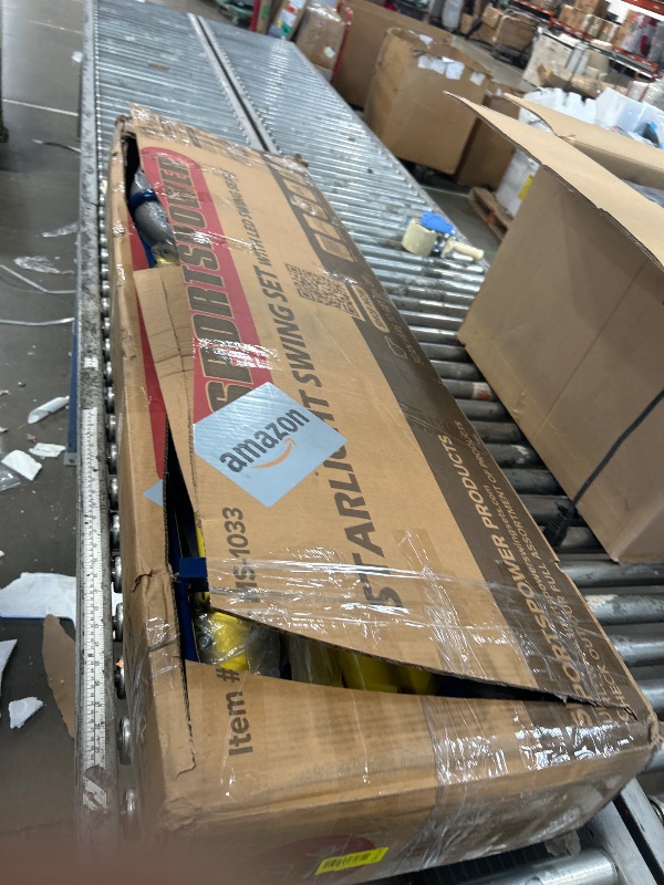 Photo 1 of ***UNKNOWN OF MISSING BOXES OR PARTS ***Sportspower Starlight Metal Swing Set with LED Swings, 2-Person Saucer Swing & 5ft Slide, Outdoor Kids Playset with Safe Design – 12.2' L x 6' W x 5.91' H, 500lbs Max Weight