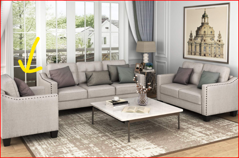 Photo 1 of ******************INCOMPLETE SET, THIS IS ONLY THE LOVESEAT (ARROW IN STOCK PHOTO)*************
3 Pieses Mid-Century Modern Sofa Sets Linen Fabric Tufted Back Include 3 Seaters Couch, Loveseat and Armchair with Rivets Rivets for Home Apartment Office Livi