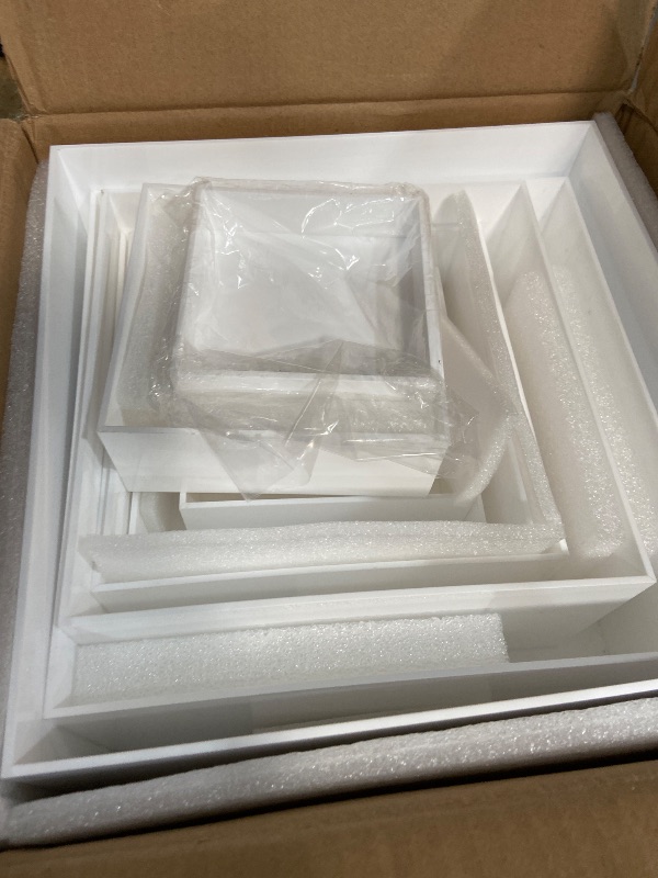 Photo 1 of 10 Pcs Buffet Food Risers, White Acrylic Dessert Cupcake Table Stands Fruit Display Shelf Set for Catering Supplies Party Jewelry Decor Risers& Protective Film (10", 9", 8", 7",6.5", 6",5",5",4", 4")