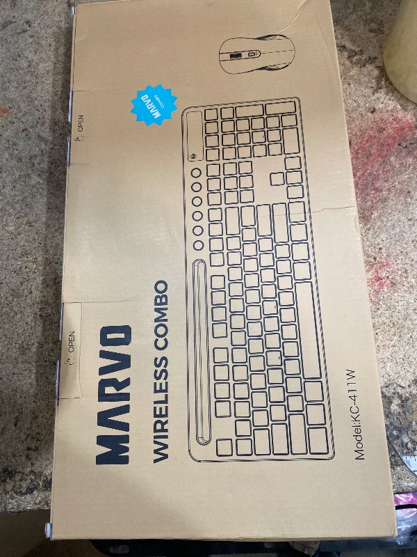 Photo 1 of ***MISSING MOUSE*** Wireless Keyboard and Mouse Combo, MARVO 2.4G Ergonomic Wireless Computer Keyboard with Phone Tablet Holder, Silent Mouse with 6 Button, Compatible with MacBook, Windows (Blue)