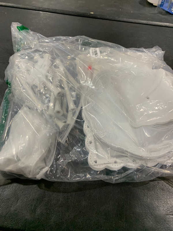 Photo 1 of 10 Pcs Cake Stand White Plastic Dessert Table Display Set 4 Pcs 3 Tired Cupcake Stand Cookie Tray Rack Serving Tray Cake Display Tower and 6 Pcs Dessert Trays for Wedding Baby Shower Tea Party (White)