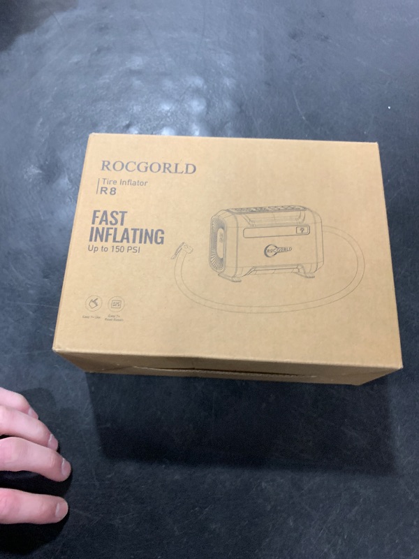 Photo 2 of ROCGORLD R8 Tire Inflator Portable Air Compressor, DC 12V Air Compressor Portable with Large Dual Digital Screen, 3X Faster Inflation Air Pump for Car, Bike, Ball, Motor