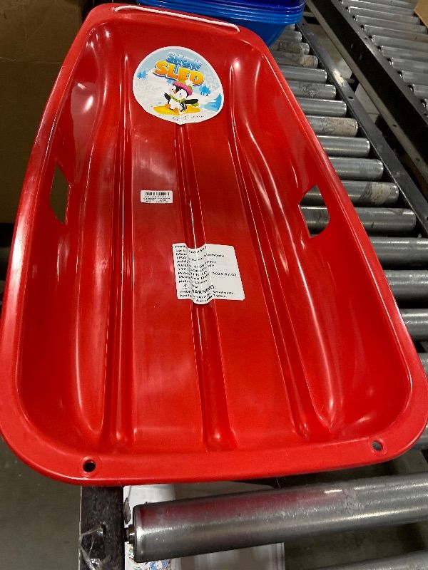 View 2 of AGPTEK 35 Inch Durable Downhill Sprinter Toboggan Snow Sled for Kids Boys Girls Adults with Built-in Handles and Pulling Rope(Red)
