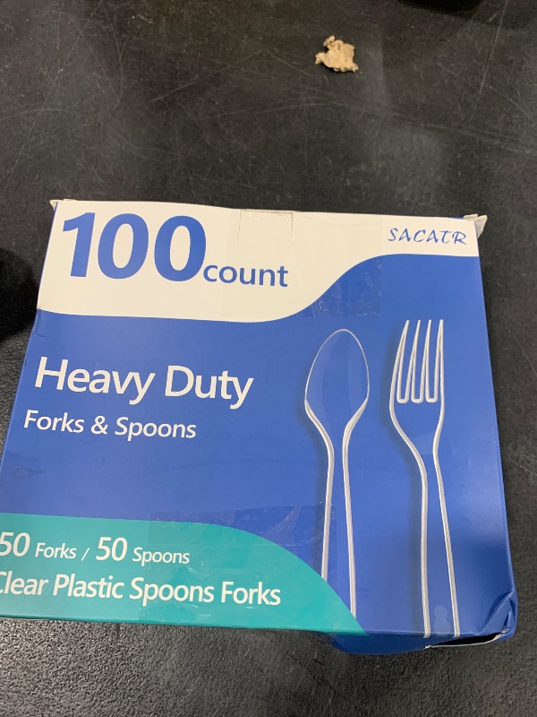 Photo 1 of 100 Count Plastic Silverware Heavy Duty -50 Forks, 50 Spoons, BPA-Free, Heat Resistant, Disposable Plastic Utensils Set, Plastic Cutlery Set, Plasticware Suitable for Party Everyday Use