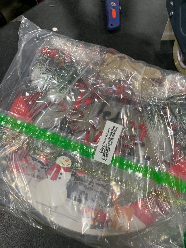 Photo 1 of [Prelit & Timer] Merry Christmas Wreaths for Front Door with Lights Buffalo Plaid Bow Berried Snowman Chrismas Welcome Wooden Wreaths Sign Xmas Decor for Winter Farmhouse Home Door Window Wall Porch