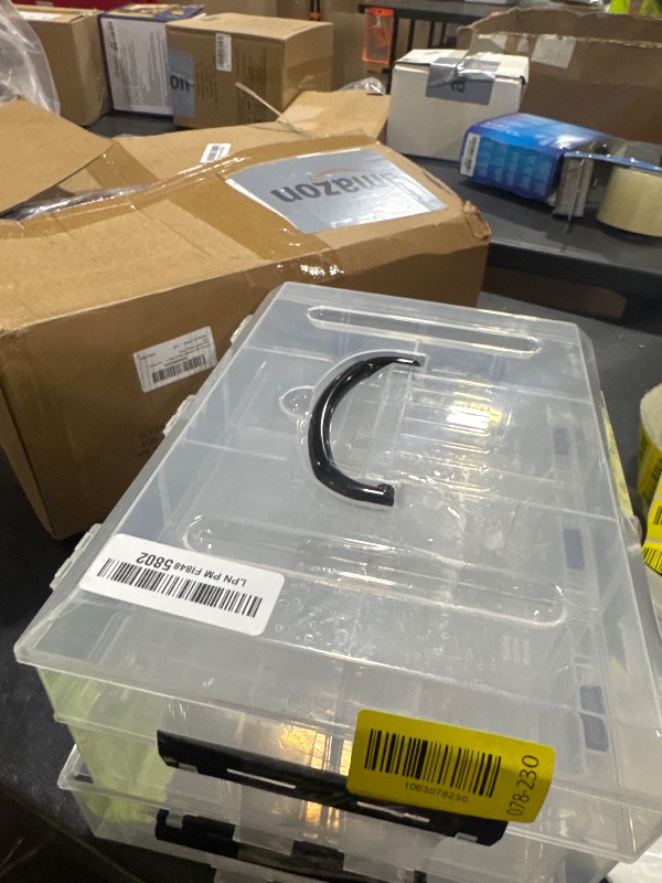 Photo 1 of MyGift 11 Inch Clear Plastic Storage Box Container, Arts and Crafts Sewing Supplies Organizer Case with Black Accents, 24 Customizable Compartments, and 6 Drawers with Removable Dividers