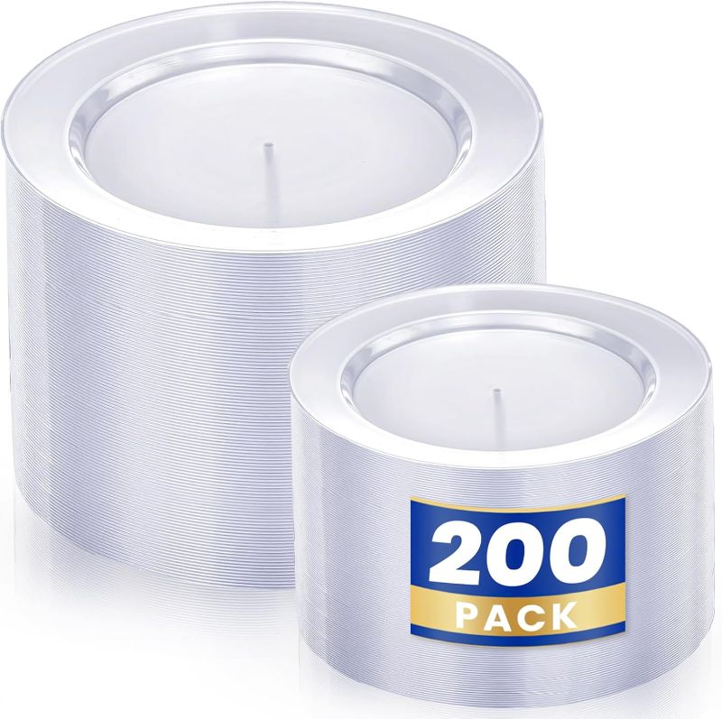 Photo 1 of **no dessert plates all only one size** WDF 200PCS Clear and Gold Plastic Plates - Black Plates Disposable for Party - Heavy Duty Plastic Plate for New Year