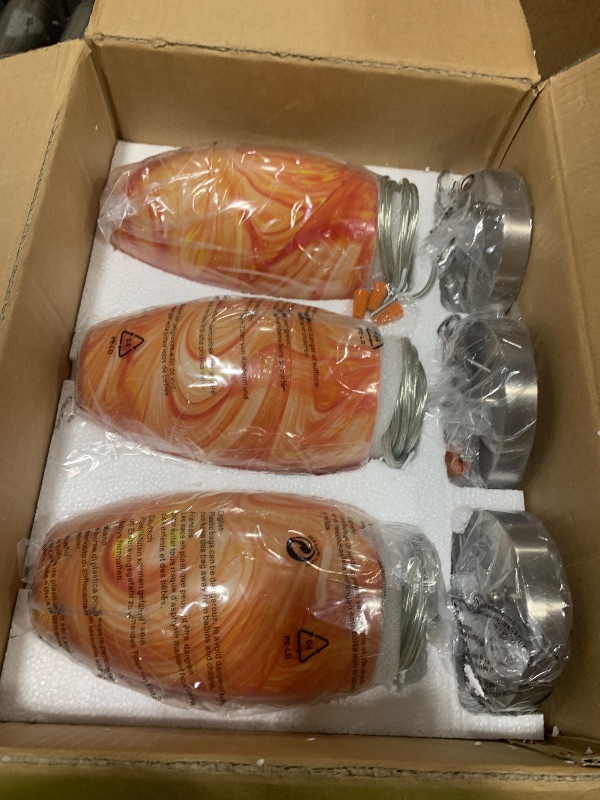 Photo 1 of  Mini Glass Pendant Light,3-Pack Handblown Burgundy Marble Art Glass Hanging Light 4.72" Oval Ceiling Hanging Light Fixture for Dining Room Kitchen Island Cafe Foyer Hallway 
