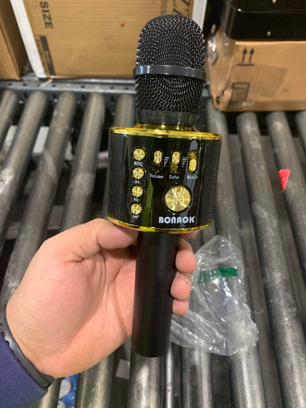 Photo 1 of  BONAOK Wireless Bluetooth Karaoke Microphone, 3-in-1 Portable Handheld Mic Speaker Machine for All Smartphones, Gifts to Girls Boys Kids Adults All Age Q37(Black Gold) 