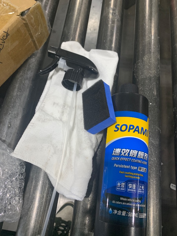 Photo 1 of  Sopami Car Coating Spray, 17.6 oz Quick Effect Coating Agent, Oil Film Emulsion Glass Cleaner, Polish Spray Waterless Wash Wax, Spray Wax Polish for Car Scratches(1PC+Sponge+Cloth) 