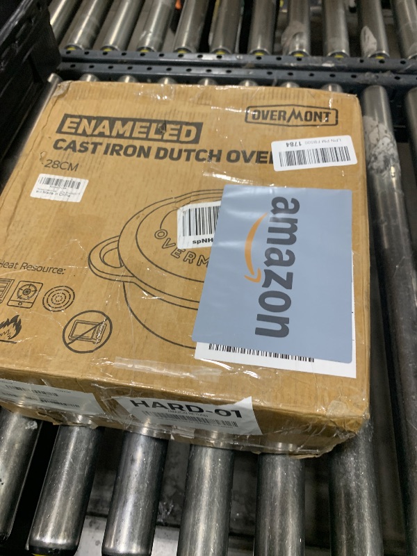 Photo 1 of Overmont Enameled Cast Iron Dutch Oven - 7QT Pot with Lid Cookbook & Cotton Potholders - Heavy-Duty Cookware for Braising, Stews, Roasting, Bread Baking red