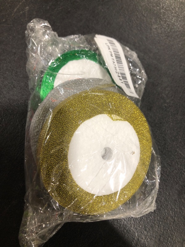 Photo 1 of 100 Yards Christmas Ribbons,3/8 Inch Gold Silver Glitter Ribbon for Gift Wrapping Red and Green Satin Ribbon for Christmas DIY Crafts Decoration 4 Rolls