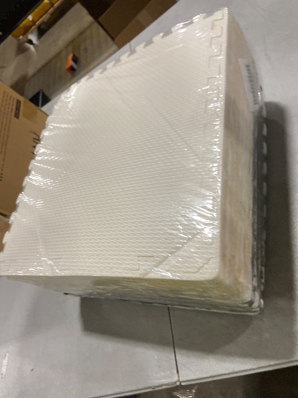 Photo 1 of 12pcs Carpet Squares Puzzle Floor Mat, Plush Interlocking Carpet Tiles, Anti Slip EVA Foam Jigsaw Floor Tiles, Build A Safe Area for Bedroom Playroom (Beige+Black)