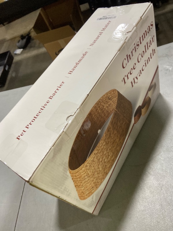 Photo 1 of 28in Christmas Tree Collar - Woven Hyacinth Tree Collars for Artificial Trees - Rattan Rustic Farmhouse Basket for Tree Base Cover with Cord Cut-Out for 6ft 7.5ft Tree (Natural)