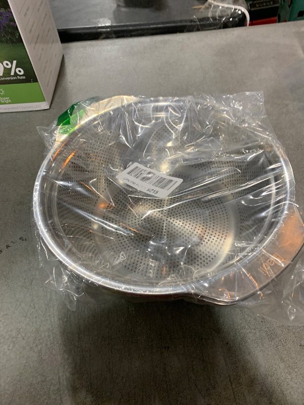 Photo 1 of 304 Stainless Steel Microporous Colander with Handle, Rice Washers Microporous Strainer Set For washing vegetables, fruits and rice, and draining cooked pasta.