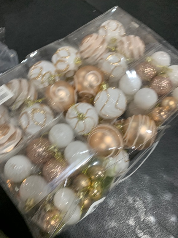 Photo 1 of 100Pcs Shatterproof Christmas Ornaments Set for Tree Large Christmas Tree Baubles Bulk Christmas Decor with Assorted Designs Perfect Christmas Ball Ornaments for Holiday Decorating,Rosegold White