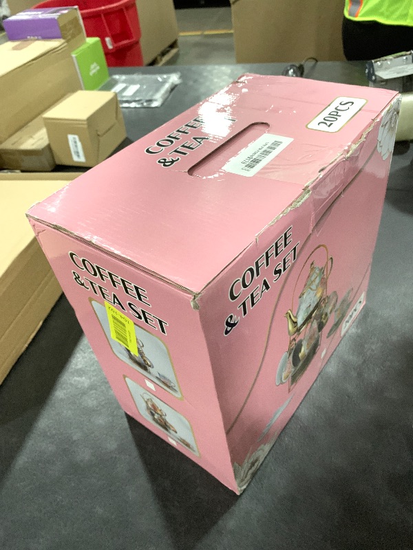 Photo 1 of 20 Pieces European Vintage Ceramic Tea Set with Metal Cup Holder, Adult Tea Set, Women's Afternoon Tea Set (golden rose, Large)