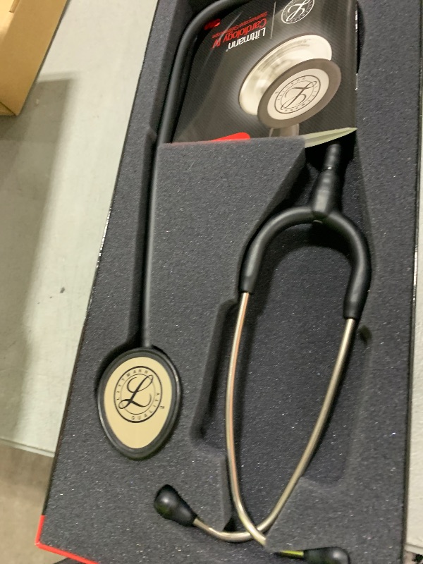 Photo 1 of 3M Littmann Cardiology IV Diagnostic Stethoscope, 6204, More Than 2X as Loud, Weighs Less, Stainless Steel High Polish Smoke-Finish Chestpiece, 27" Black Tube, Champagne Stem, Black Headset