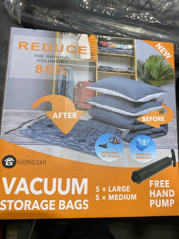 Photo 1 of 10 Pack Vacuum Storage Bags (5 x Large, 5 x Medium), Space Saver Sealer Compression Bags with Travel Hand Pump for Blankets, Comforters, Pillows, Clothes Storage