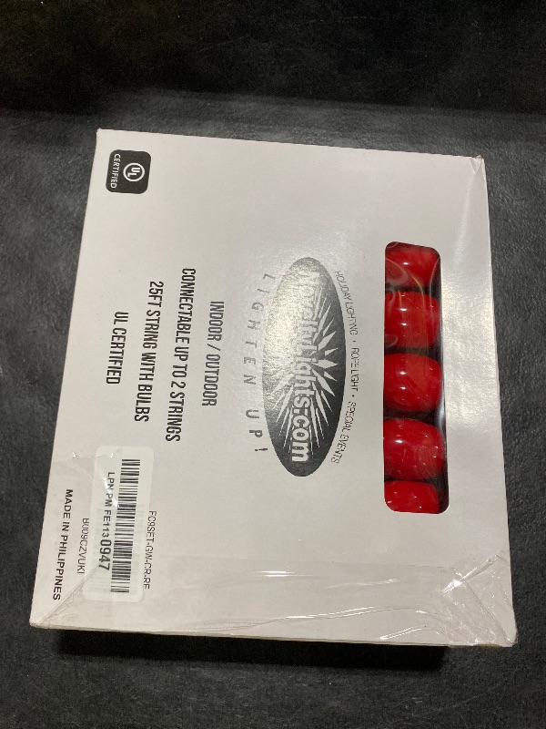 Photo 2 of 25 Foot C9 Red Ceramic Christmas String Light Set - Outdoor Christmas Light String - – Opaque Christmas Bulbs - Roofline Light String – Outdoor String Lights - Green Wire