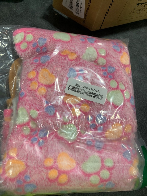 Photo 1 of 1 Pack 3 Blankets Super Soft Fluffy Premium Fleece Pet Blanket Flannel Throw for Dog Puppy Cat Paw Brown/Pink/White Small(23x16 inch)