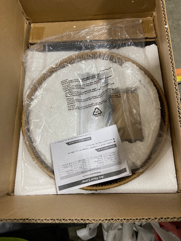 Photo 1 of ?Upgraded?Arc Floor Lamp for Living Room, Boho Dimmable Swing Arm Floor Lamp with Rattan & Fabric Shades, Black Rattan Standing Lamp with 11W Bulb, Farmhouse Adjustable Tall Lamp for Bedroom Office