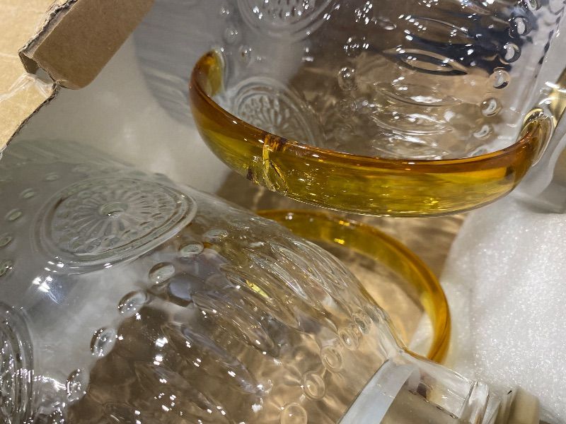 Photo 1 of **MINOR DAMAGE - See clerk notes**
Amzcku Glass Pitcher with Lid, 68 oz/ 2 Liter 2Pack Vintage Water Pitcher,Glass Water Carafe for Cold Brew, Coffee, Lemonade, Iced Tea,Beverage, Heat Resistant Jug