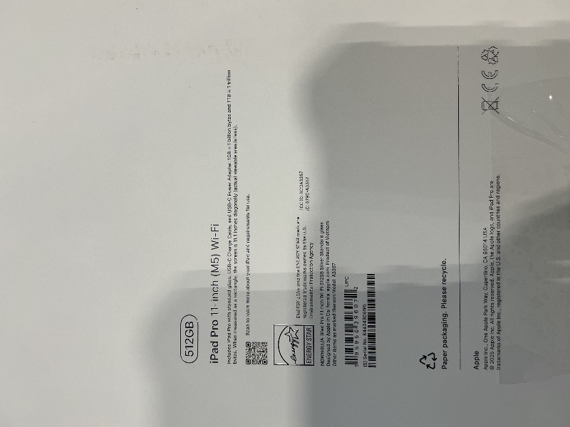 Photo 1 of *USED*
Apple iPad Pro 11-inch (M5): Ultra Retina XDR Display, 512GB, Landscape 12MP Front Camera/12MP Back Camera, LiDAR Scanner, Wi-Fi 7 with Apple N1, Face ID, All-Day Battery Life — Silver