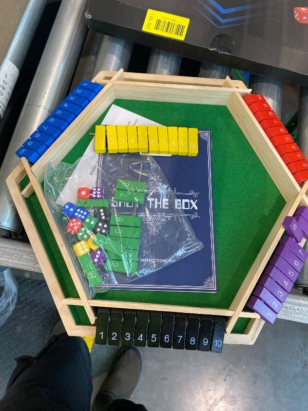 Photo 1 of ***MINOR DAMAGE*** Vamslove Shut The Box Game for 6 Player with 12+4 Dice - Colorful 6 Sided Wooden Board Math Number Games for Kids Adults Families Party Club (Instructions Included)
