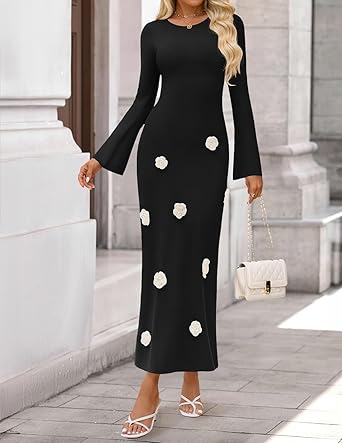 Photo 1 of *MINOR DAMAGE - USED*
ZESICA Winter Wedding Guest Sweater Dresses for Women 2026 Elegant Formal Long Sleeve Cocktail Midi Dress, Large