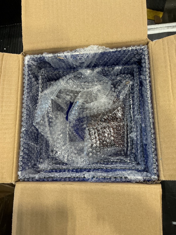 Photo 1 of Bouiexye 3Pcs Blue Buffet Risers Acrylic Boxes Display Food Risers for Buffet Table Platter Parties Weddings Catering Dessert Collectibles Figures Show ( 6''x7''x8'')