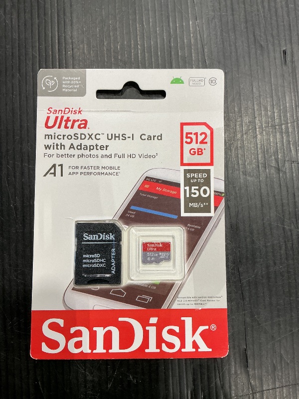 Photo 1 of [Older Version] SanDisk 512GB Ultra MicroSDXC UHS-I Memory Card with Adapter - 100MB/s, C10, U1, Full HD, A1, Micro SD Card - SDSQUAR-512G-GN6MA