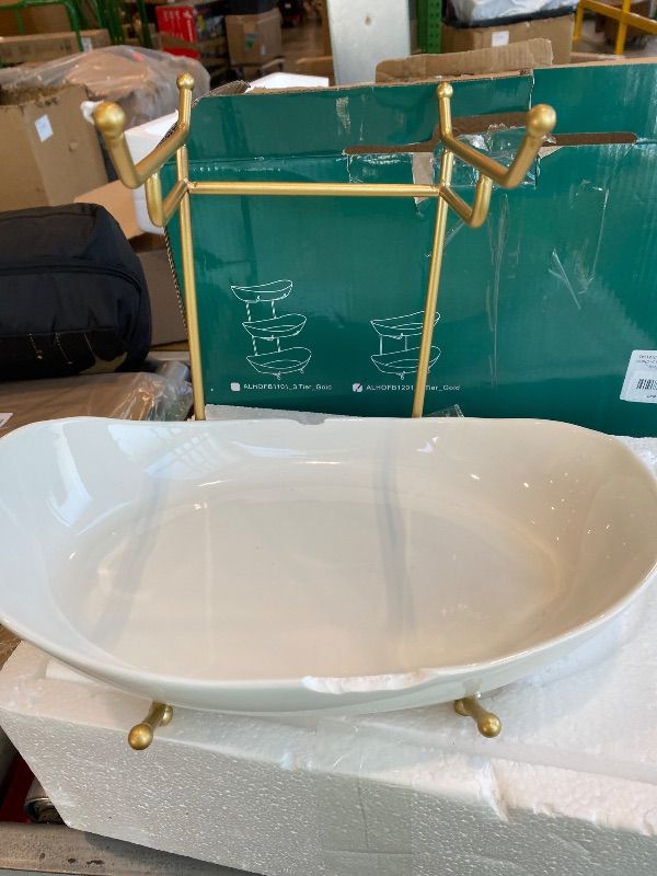 Photo 1 of *USED*
HOMKULA 2 Tier Ceramic Fruit Bowl for Kitchen Counter, Tiered Fruit Basket for Countertop, Modern Multi Layer Fruit Display Stand for Party, Cute (Gold&White, Large)