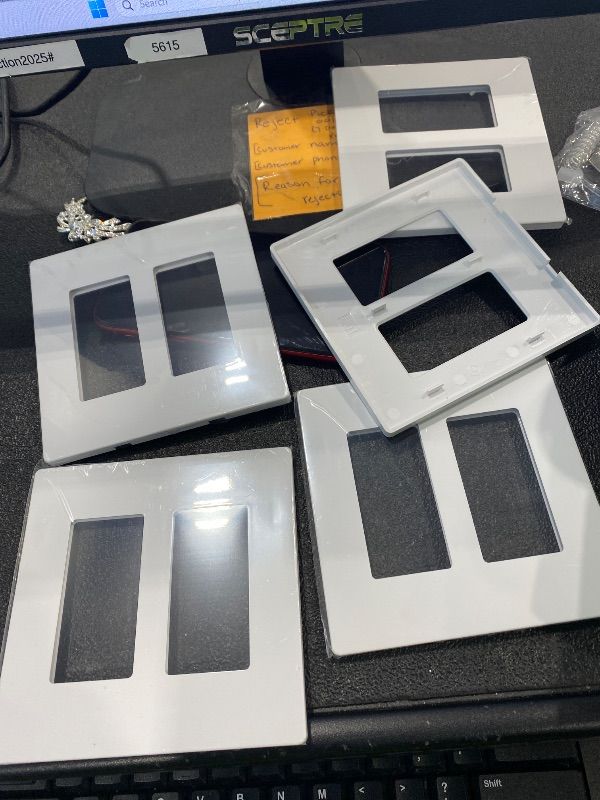 Photo 1 of ***MISSING PIECE*** BESTTEN 5 Pack Screwless Decorator Wall Plate, 2 Gang Decorative Outlet Cover, USWP6 Gloss Snow White, H4.69” x W4.73”, Faceplate Cover for Receptacle Outlet & Switch
